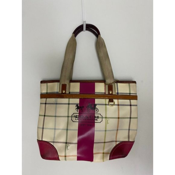 Coach Cream Red Coated Canvas Signature Handbag - Picture 2 of 13